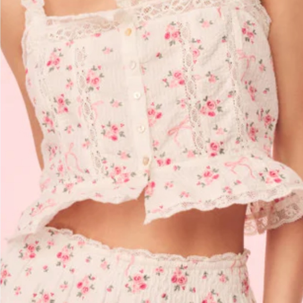 LoveShackFancy Pink Floral Lace Blouse